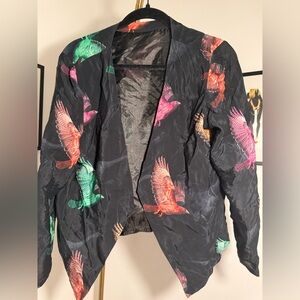 Colorful Bird Print Silk Jacket